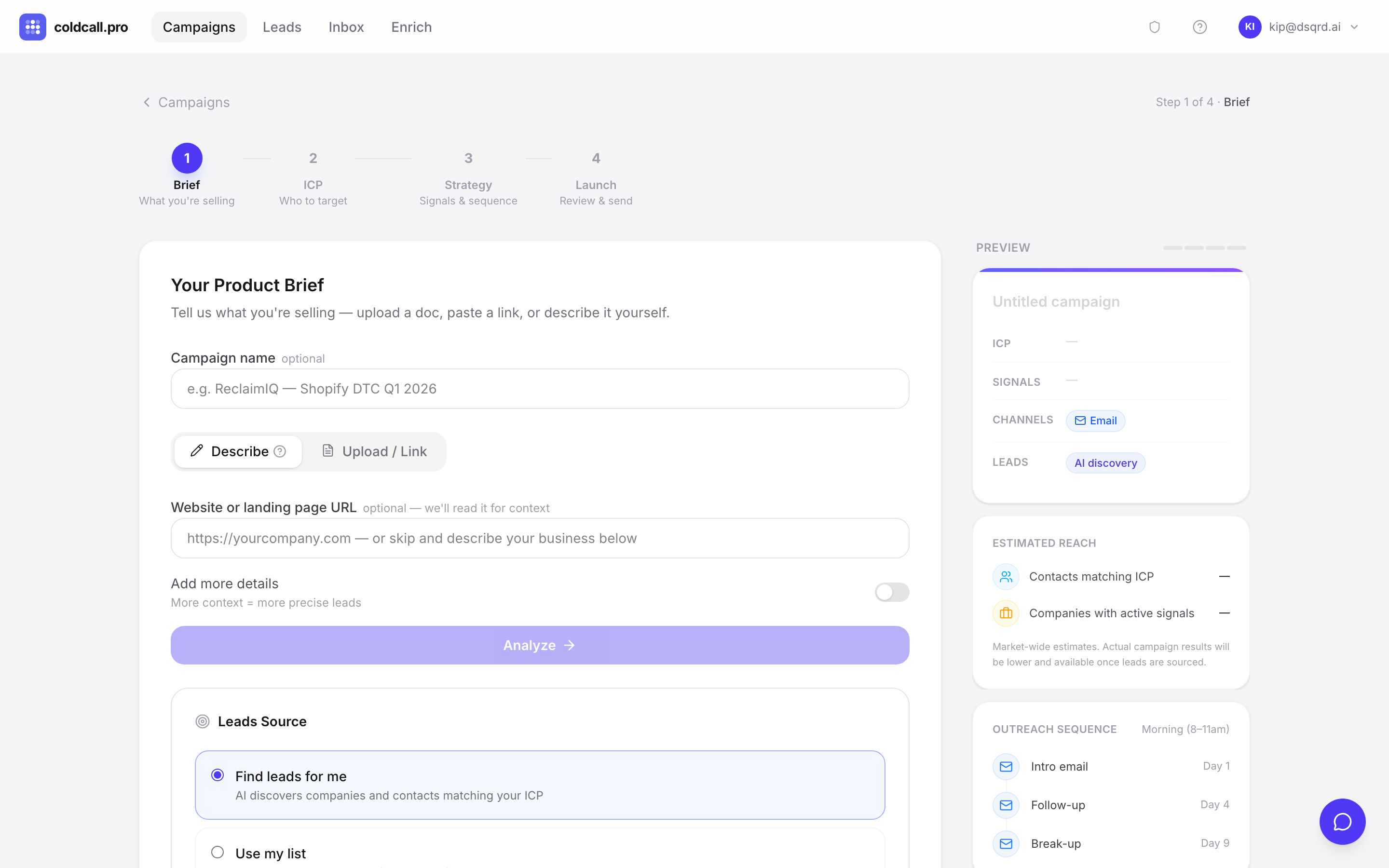 coldcall.pro campaign wizard